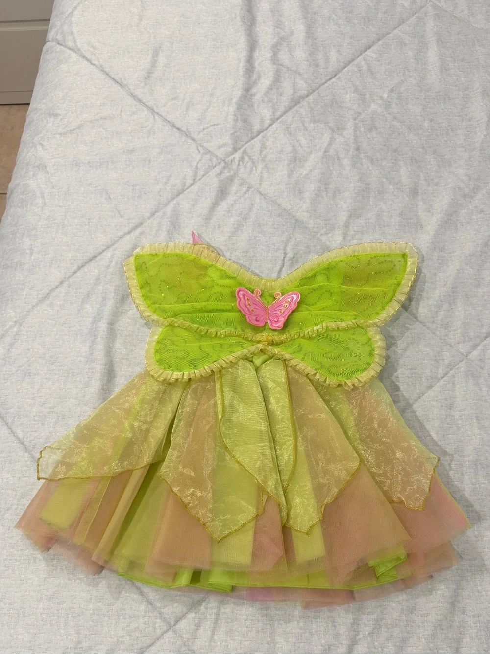 Tinker Bell Green & Pink Fairy Princess Costume Dress & matching shoes